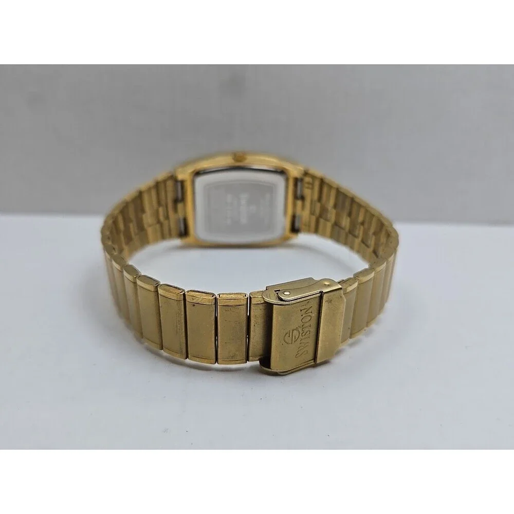 Swiston SW2001M Mens 18K Electro Plated Gold Crystal Tank Watch New Battery